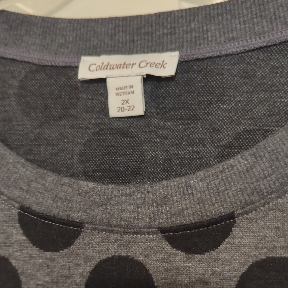 Coldwater Creek Charcoal Polka Dot Top